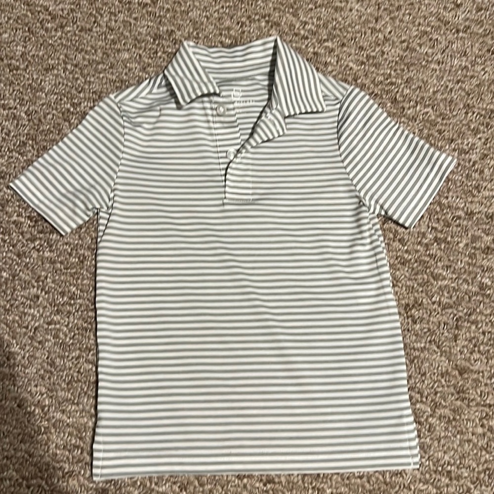 Class Club gray and white striped polo from Dillard’s